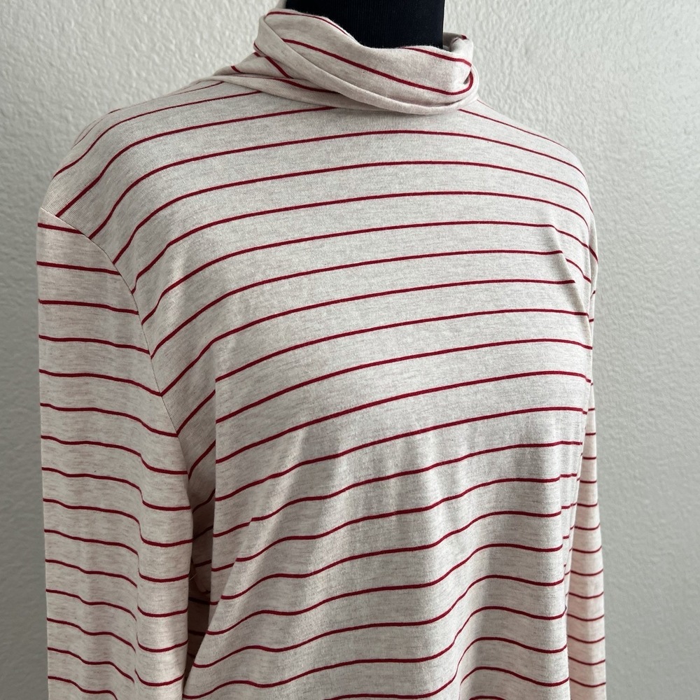 Lands' End Women's Large Long Sleeve Turtleneck Striped Stretch Oatmeal Red NWT - Picture 5 of 8